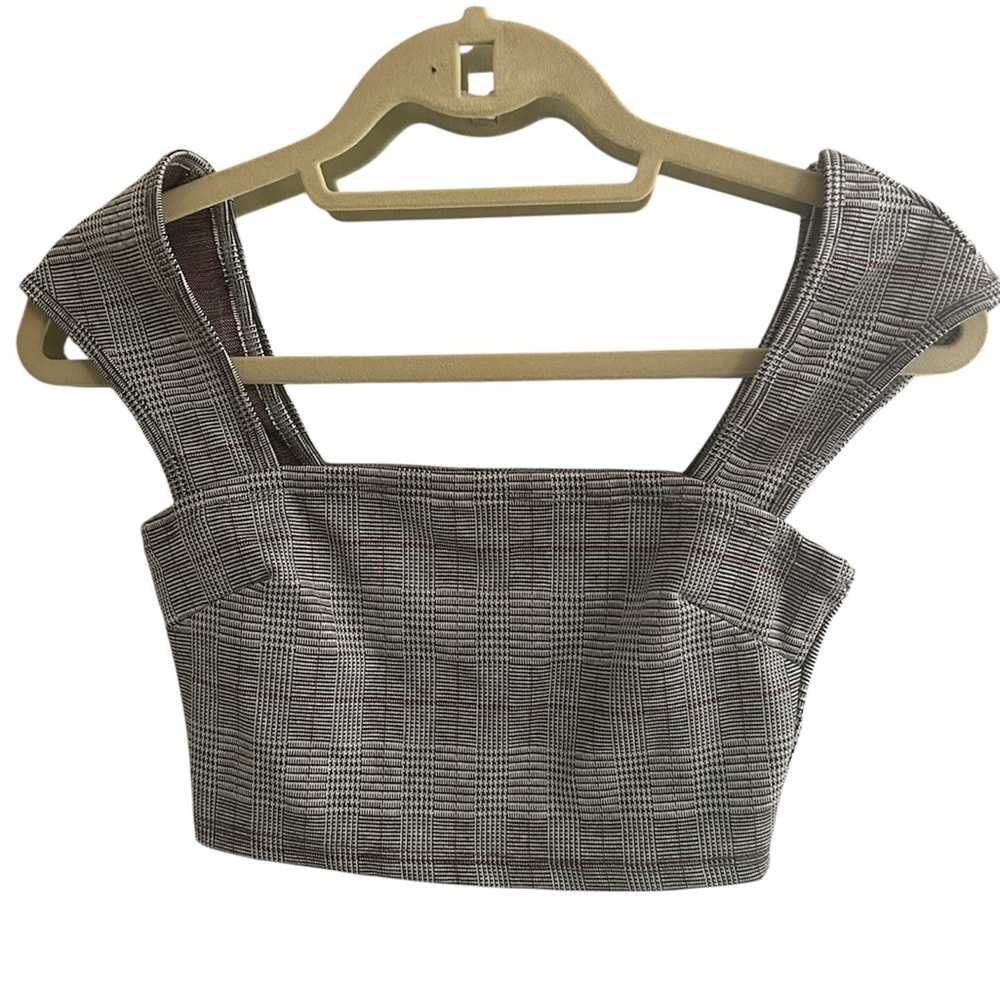 Fashion Nova Plaid‎ Gray Sleeveless Crop Top Size Small